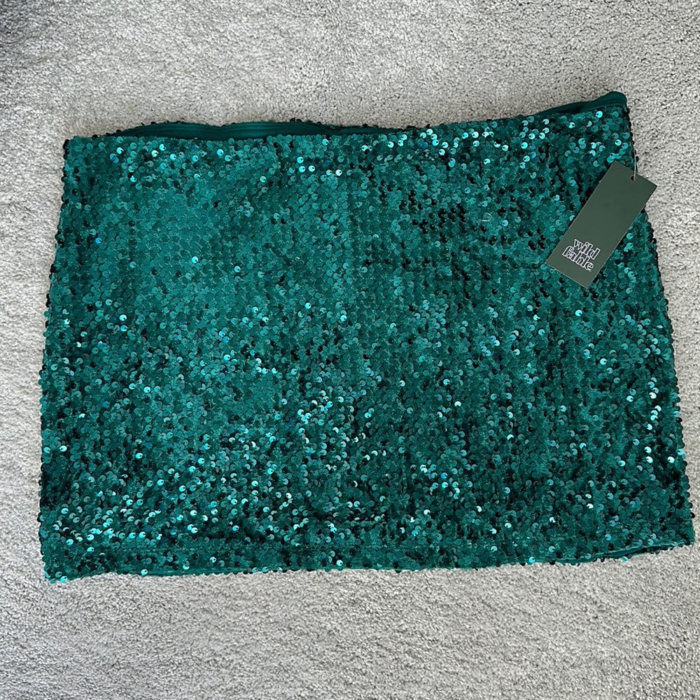 Wild Fable Green Sequin Mini Skirt - Picture 2 of 7